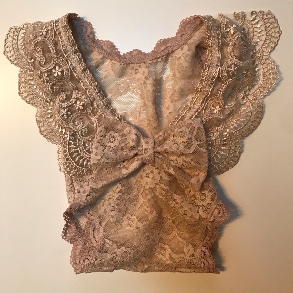Beige newborn lace romper